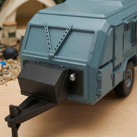 Blue-Gray Rugged-Road Travel Trailer Caravan Model Angular Body Miniature Caravan Model Single Axle Molded Panel Lines