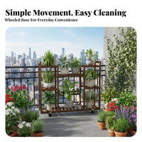 Tiered Flower Cart Slat Shelves Multi-Tier Rolling Stand Indoor & Outdoor Use