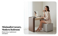 Vanity Set with Lighted Mirror and Stool Light Luxury Aesthetic Makeup Desk Minimalist Design Storage Drawers for Girls