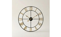 Non-Ticking Roman Numeral Wall Clock Black Metal Wall Clock Minimalist Modern Vintage for Homeowners, Living Room, Study, Entryway
