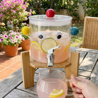 2300ml Glass Cold Drink Dispenser with Wooden Stand, Hammered Texture Glass Water Pitcher, High Temperature Resistant Cold Water Pitcher for Home