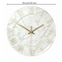 Round Marble Wall Clock Gold Roman Numerals Round Glass Wall Clock Silent Home Decor for Office