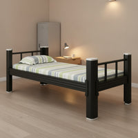 Bed Frame with Guard Rails Single-Layer Iron Bed Frame Matte Black Furniture for Students, Renters, Dorm Room, Accommodations for Learners