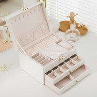 3-Layer Lockable Leather Jewelry Storage Box with Large Capacity