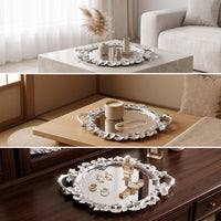 Ginkgo Leaf Tray Silver Tray with Mirrored Glass Base Elegant for Vanity