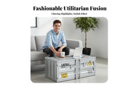 Utilitarian design Shipping Container Chest Metal detailing Trunk Coffee Table Large Capacity Storage Furniture Multi-Functional for Interior Decorators, Business Owners, Living Room, Office Lounge, Cafe, Entryway