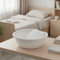 Plastic Wash Basin with Rubbing Board Round Wash Basin with Washboard Shallow Laundry Tub with Washboard Compact for Students, Parents, Bathrooms, Dorm Rooms, Apartments