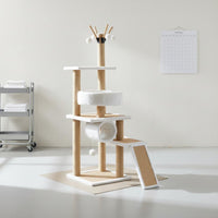 Allall-Inclusive Feline Tree with Scratching Post Rattan Mat Multi-Level Feline Tree Scratch-Resistant Pet Furniture Sturdy Construction for Cats, Kittens, Indoor