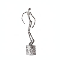 Human Figure Sculpture Metal-Like Sculpture with Cylindrical Base Contemporary