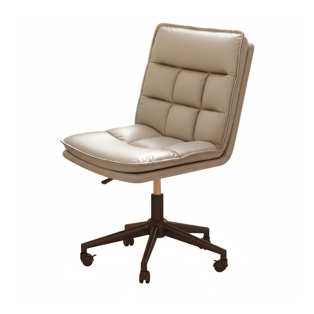 Lumbar Support Upholstered Armless Roller Chair Adjustable Height Armless Rolling Chair Ergonomic Design Swivel Seat Sofa-Like Comfort for Students, Adults, Women, Study Room, Bedroom, Vanity Station, Small Spaces