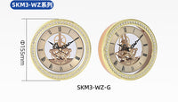 跨境热销高档直径103mm银色透视钟头镶嵌式金属齿轮钟机芯工艺品