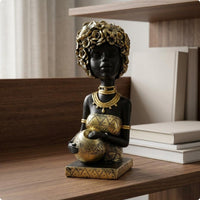 African Woman Sculpture Gold Accents Lady Figurine Decorative for Living Room