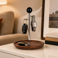 Luxury Wood Key Holder Catchall Tray, Desktop Key Organizer with Hooks, Valet Tray for Entryway Table, Small Item Organizer