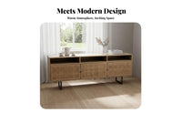 Japanese aesthetic Low Cabinet with Woven Doors Nordic Aesthetic Sideboard Multi-Functional TV Stand Raised on Legs for Design aficionados, Homeowners, Renters, Living Room, Bedroom, Entryway
