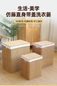 Japanese Rattan-Style Laundry Basket with Lid for Balcony