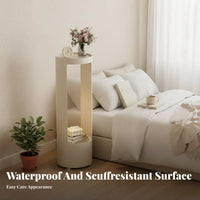 Cylindrical Lighted Accent Table LED Lighting Nightstand Raised Anti-Drop Rim