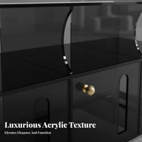 Light Luxury Aesthetic Ribbed Acrylic Cabinet Modern design Transparent Curio Cabinet semi-transparent Doors Storage Unit Multi-Functional for Interior Decorators, Collectors, Homeowners, Living Room, Entryway, Bedroom, Playroom