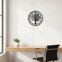 Wall Clock with Tree Silhouette Modern Metal Wall Clock Elegant for Living Room