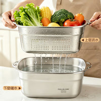 304 Stainless Steel Thickened Double-Layer Colander with Fine Holes for Kitchen Draining, Rice Washing, Fruit Basket