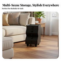 Black Fluted Door Cabinet Retro Design Nightstand mid-centuryera Modern for Bedroom