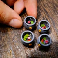4 Pieces Lotus Pond Ornament Vivid Colors Resin Miniature Pond Handmade Look