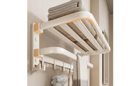 Folding Washroom Shelf with Towel Bar Advanced Aluminum Alloy Foldable Towel Rack with Hooks Rustproof for Restroom
