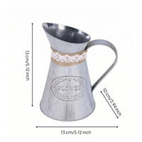 Vintage Flower Vessel Rustic Metal Pitcher Distressed Vase with Handle Country for Florists, Wedding