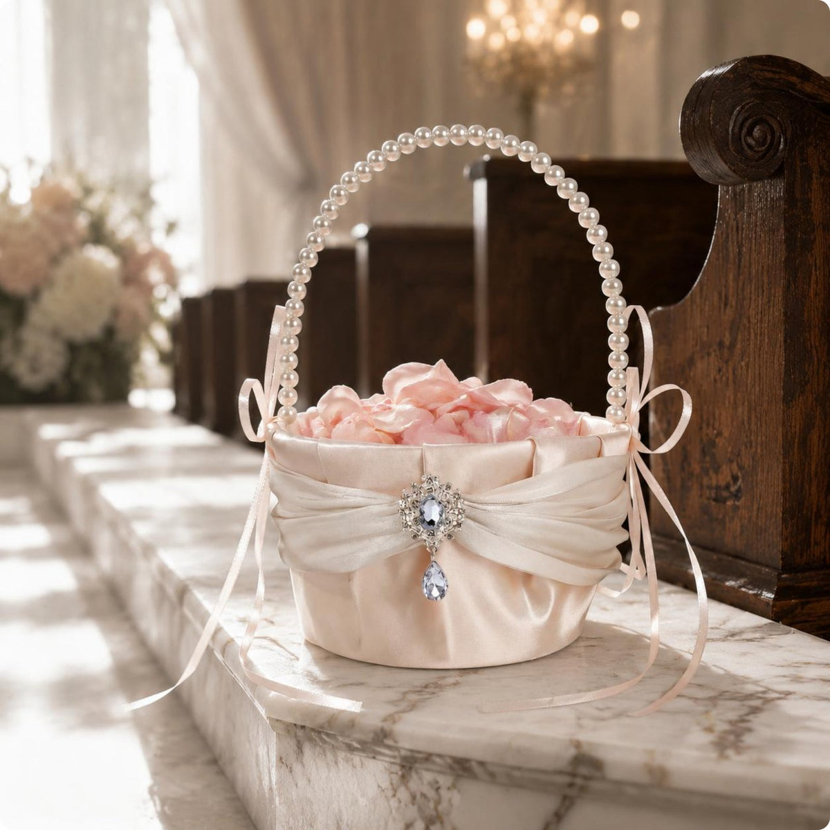 Flower Girl Basket Elegant Crystal Wedding Basket Decorative for Ceremony