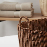 Imitation Wicker Basket with Handles Lightweight Woven Laundry Hamper