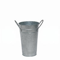 Distressed Tin Vase Vintage Style Galvanized Flower Vessel Side Handles