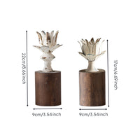 Metal Flower Candle Holder with Wooden Base Floral Taper Candle Holder Rustic Vintage for Tabletop, Weddings