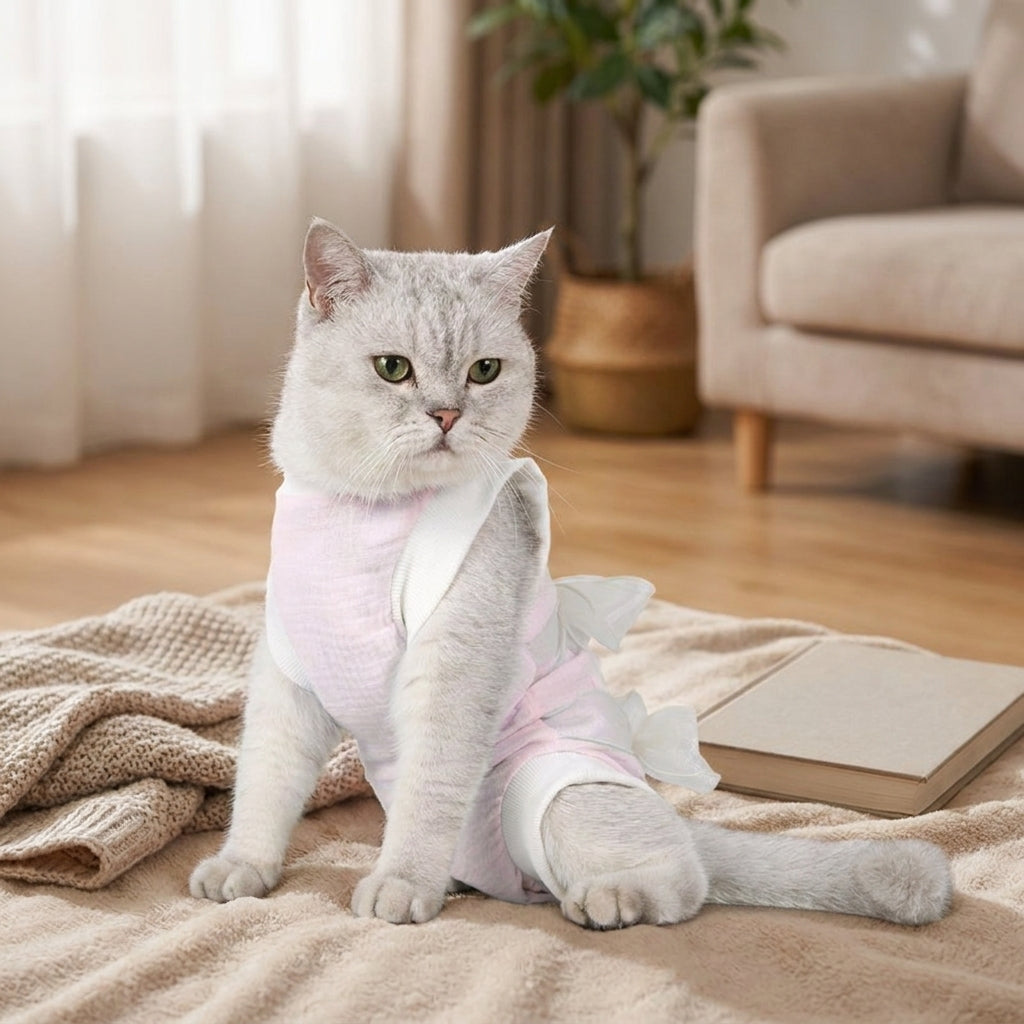 Cat Recovery Suit with Fasteners, Sleeveless Post Surgery Cat Suit for Adult Cats, Casual Style Anti-Lick Suit for Kitten Recovery and Care