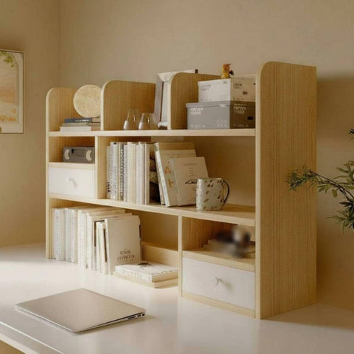Desk Hutch Space-Saving Countertop shelving unit with Drawer Easy Assembly for Adults