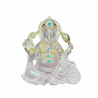 Gilded Finish Accents Thai Ganesha Statue Crystal Glass Look Elephant God Statue Wealth Attracting Ganesha Figurine Artisan-Made Craftsmanship for Home Altar, Meditation Space, Office Desk, Living Room