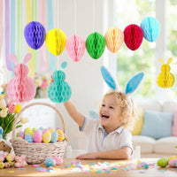Easter Decorations Set Honeycomb Paper Bunny and Egg Garland Vibrant 3D Hanging Ornaments Reusable Spring Decor for Home Nursery Party Tree