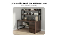 1 Piece Bookshelf Desk Combo Computer Desk Study Desk with Shelves and Drawers Space-saving Modern Construction Suitable for Teens Adults Bedroom Home Office Workstation
