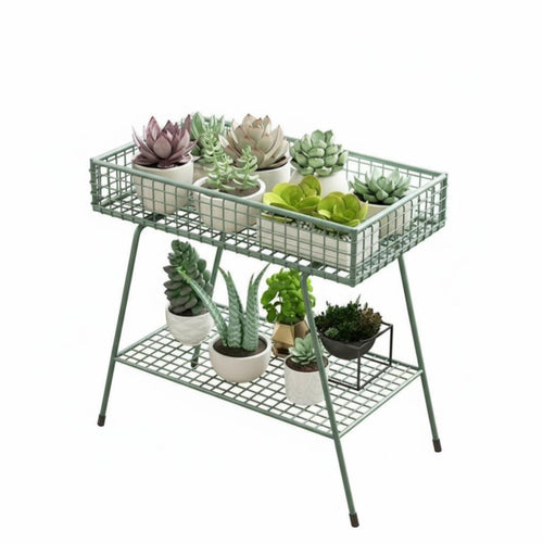 2-Tier Planter Holder Freestanding 2-Tier Metal Stand Non-Slip Pads for Balcony