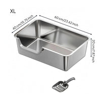 Stainless Steel Litter Box Rounded Edges Metal Feline Pan Long-Lasting