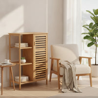 Storage Unit with Slatted Shelves Compact Bamboo Cabinet Easy to Clean Freestanding Floor Cabinet for Washroom