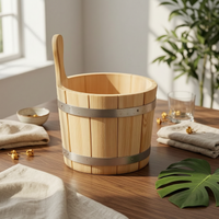 Sauna Pail and Ladle Set Metal Bands Wooden Sauna Pail uncoveredTop