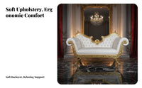 European design Chaise Lounge Ornately Carved Frame Ornate Chaise Lounge Luxury Design Daybed Upholstered Seat for Interior Designers, Event Planners, Living Room, Photo Studio, Hotel Lobby, Wedding location