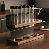 Wooden Coffee Bean Display Stand Sealed Coffee Bean Tube Holder Minimalist Wooden Tube Organizer for Cafe