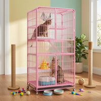 Cat Cage Pastel Metal Wire Cat Kennel with Hammock Pet Housing