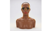Mannequin Head with Shoulders Realistic Hairpiece Head with Shoulders Dark Skin Tone for Stylists
