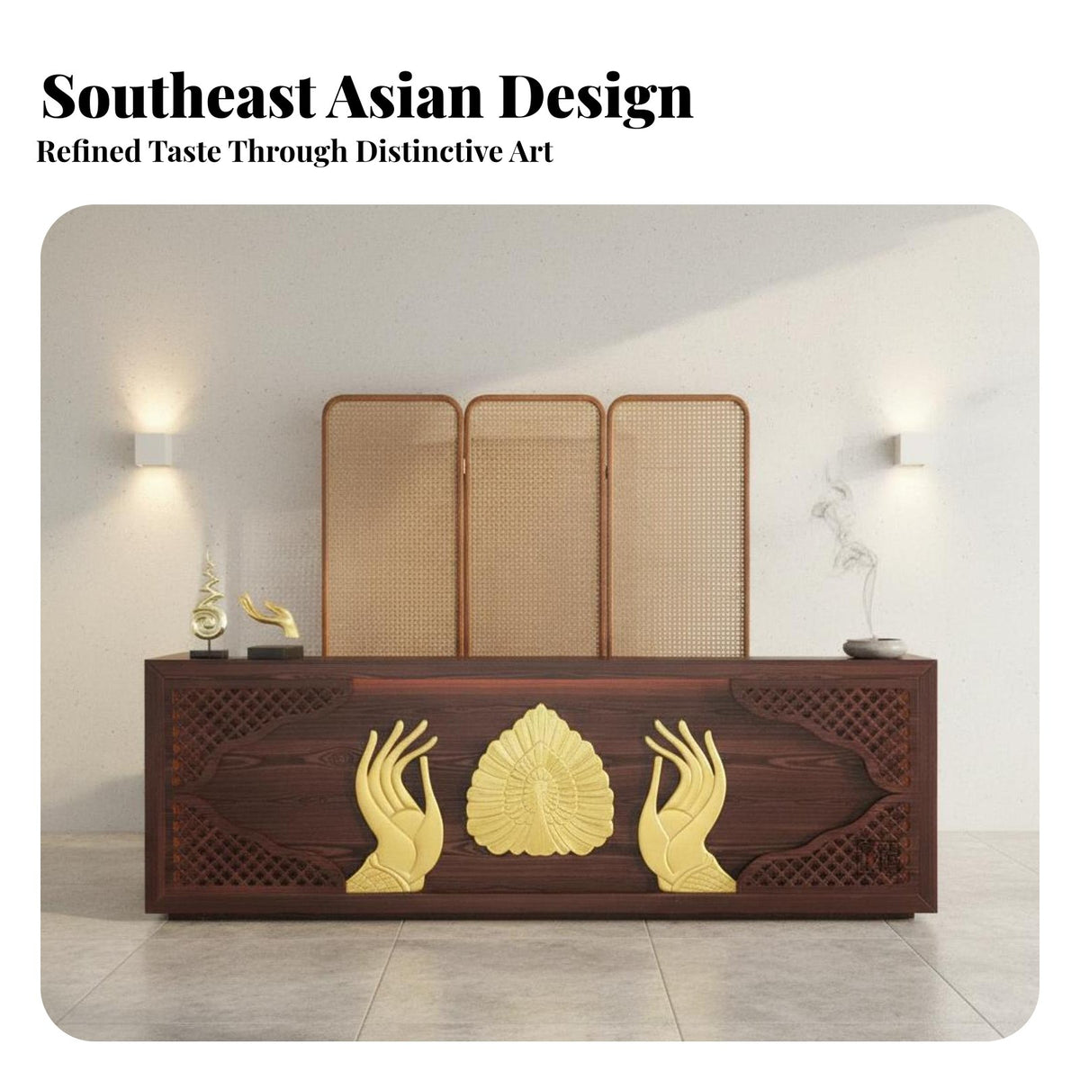 Thai Design Reception Desk Handcrafted Southeast Asian Design Front Counter Backlit Design Carved Wood Spa Counter for Business Owners, Massage Parlor