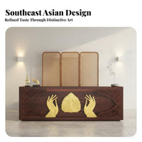 Thai Design Reception Desk Handcrafted Southeast Asian Design Front Counter Backlit Design Carved Wood Spa Counter for Business Owners, Massage Parlor