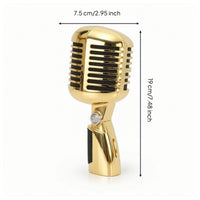 Chrome-Finish Vintage Mic with Stand Mount Compact Retro Mic Adjustable-Angle Mic Handheld for Performers