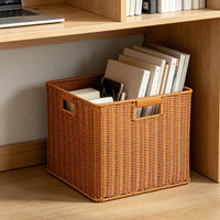 Rattan-Look Storage Basket with Handle for Shelves and Cabinets
