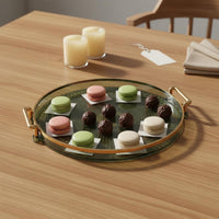 Round Serving Tray with Handles Light Elegant Design Decorative Tray Shatter-Resistant Fruit Plate for Party
