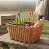 Market Basket Reusable Woven Basket Sturdy Handle for Bathroom